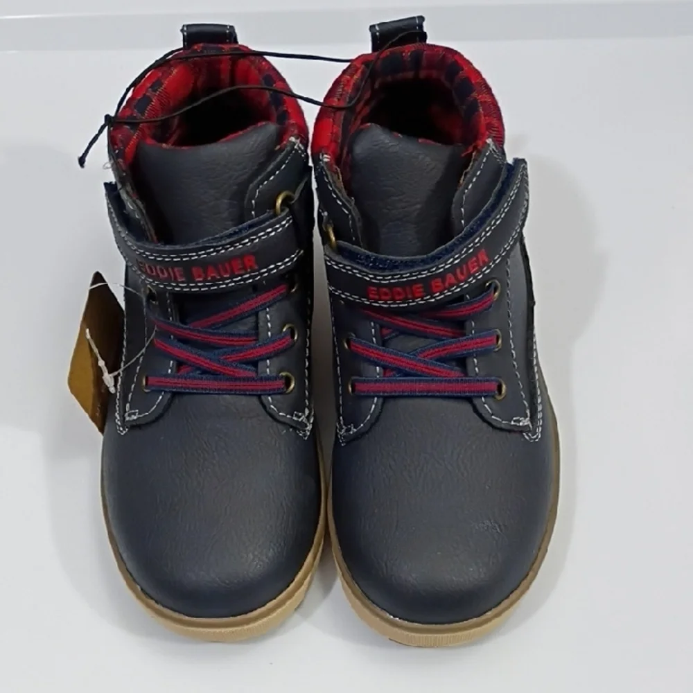 EDDIE BAUER Boys High-top Boots - Navy and Red - SIZE 11 NWT